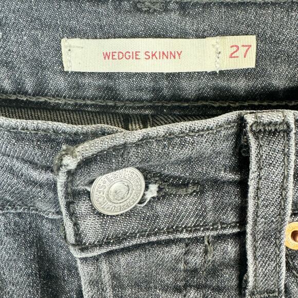 Levis Womens Wedgie Skinny Jeans Faded Black Gray Jeggings Button Fly Size 27 - Picture 7 of 8